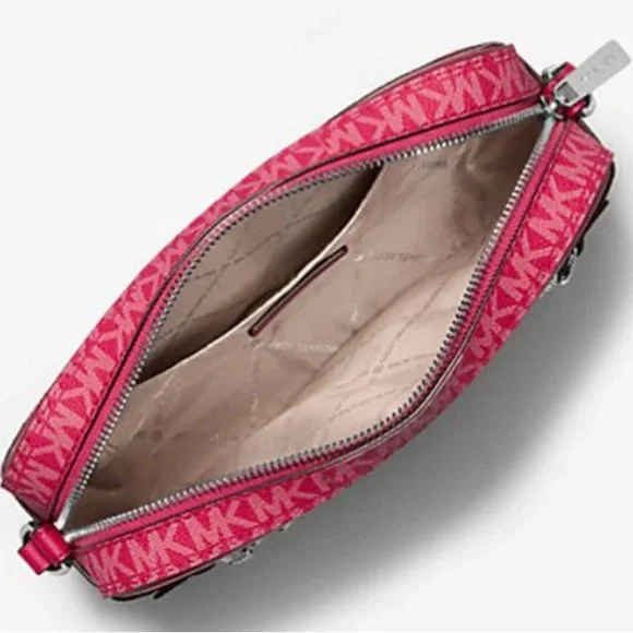 Michael Kors Large Jet Set Large Signature Logo Crossbody Bag - Dark Raspberry - Picture 5 of 6